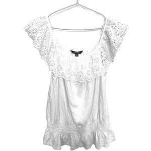 NWT Lauren Ralph Lauren  Women's Eyelet Ruffle Peplum Top, White, L